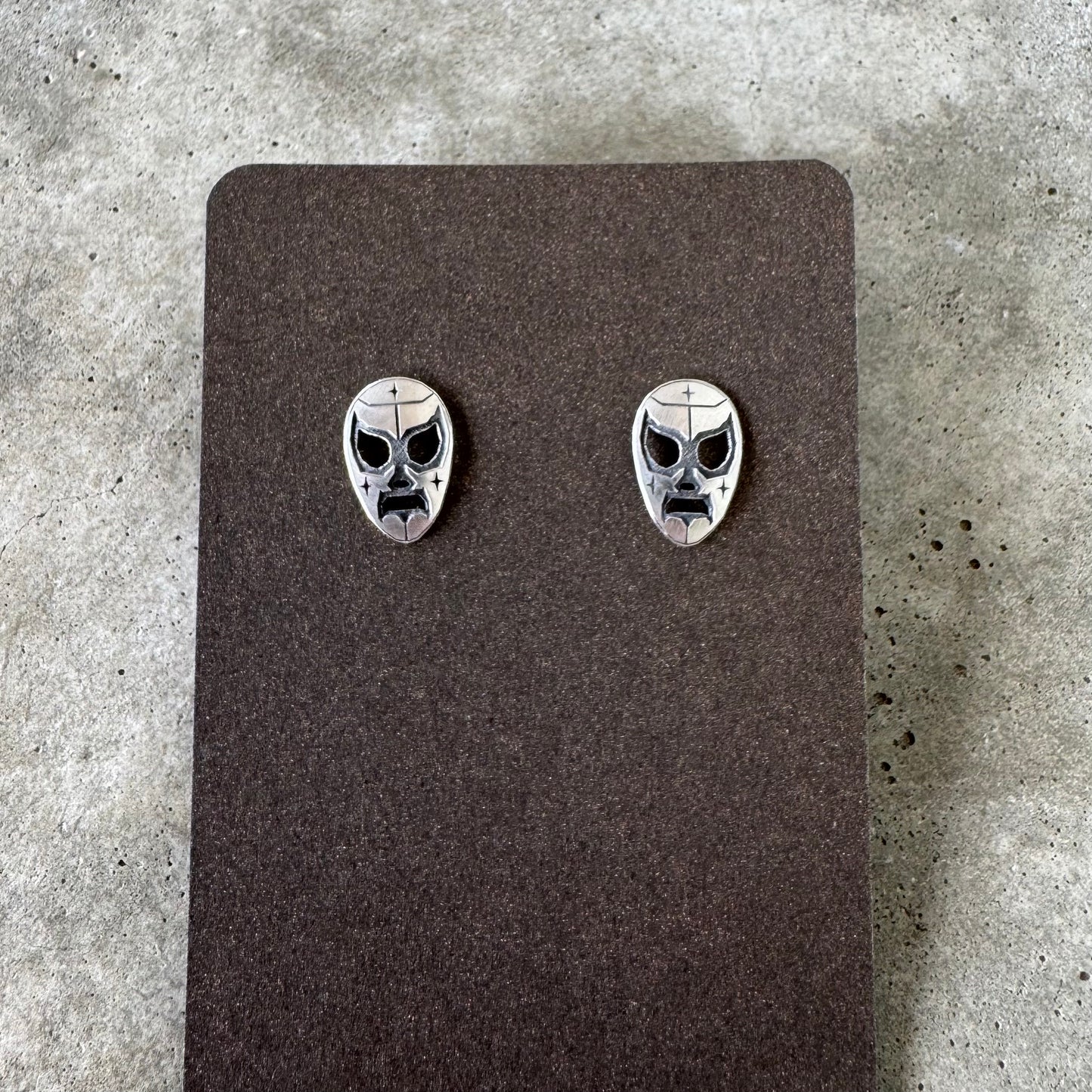 Little Luchador silver post earrings