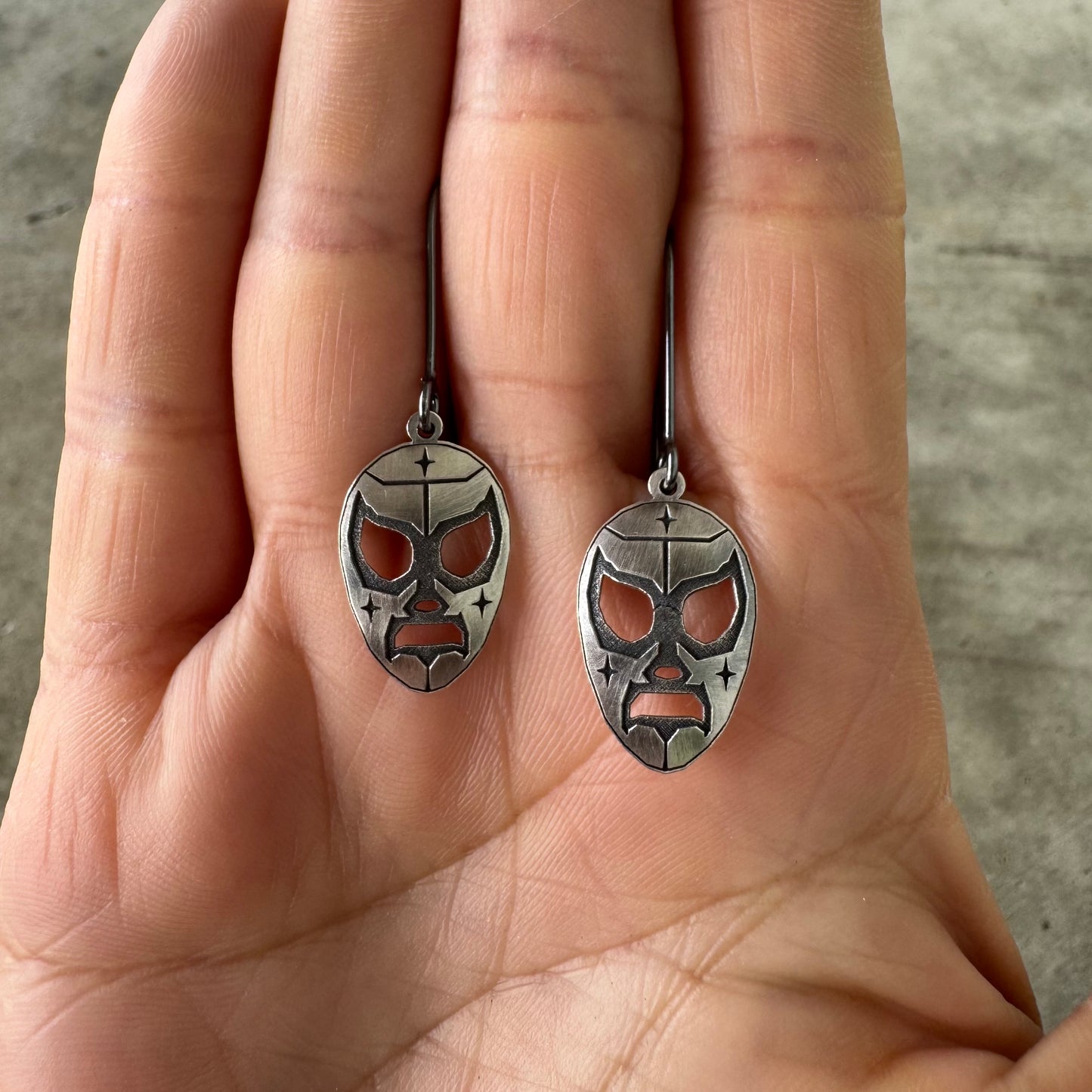 Luchador Silver dangle earrings