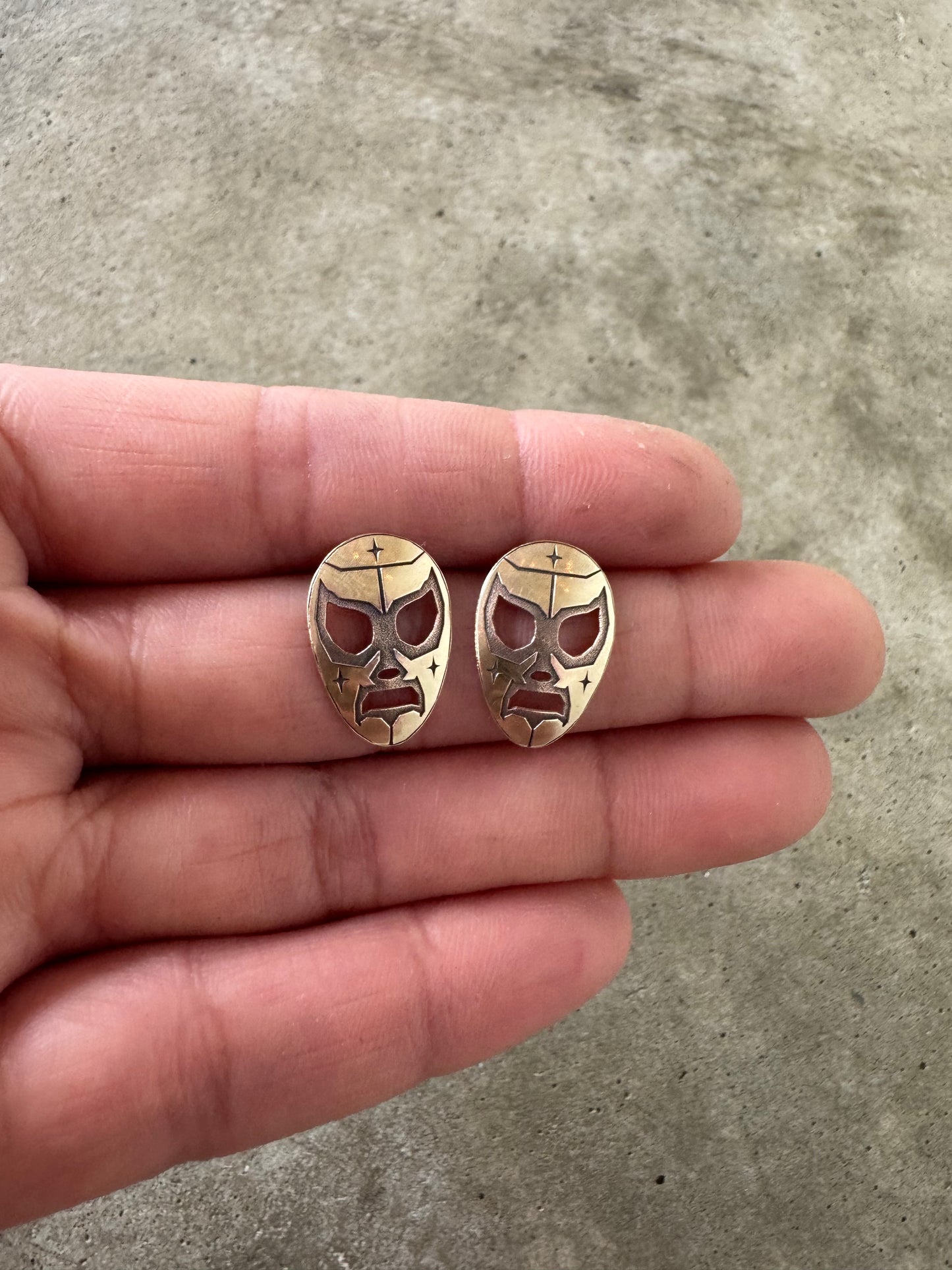 Large Luchador brass post earrings