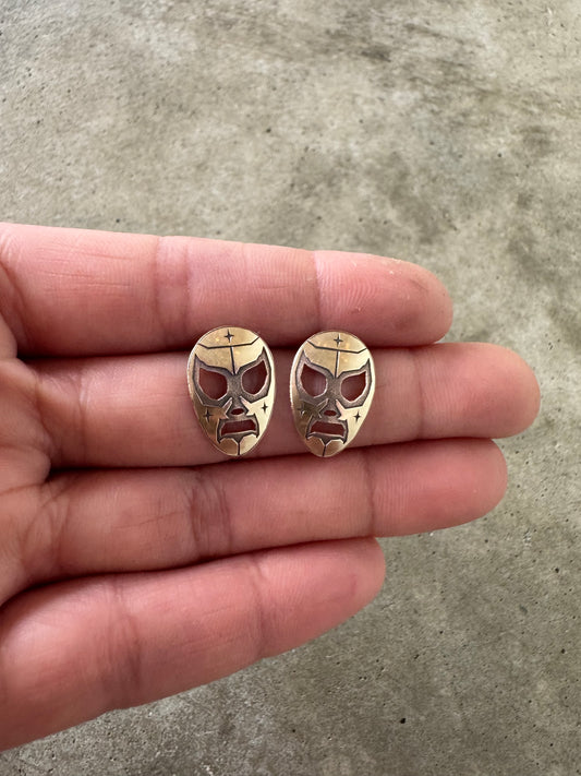 Large Luchador brass post earrings