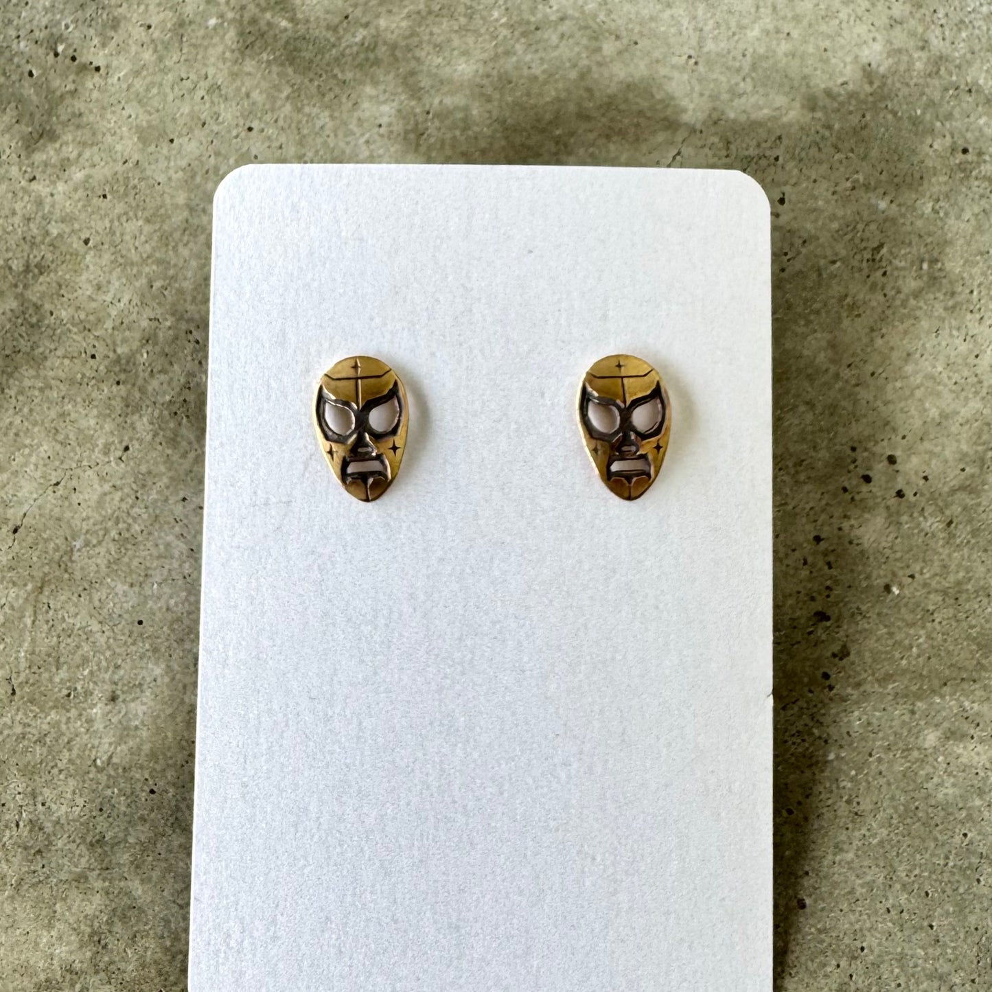 Little Luchador brass post earrings