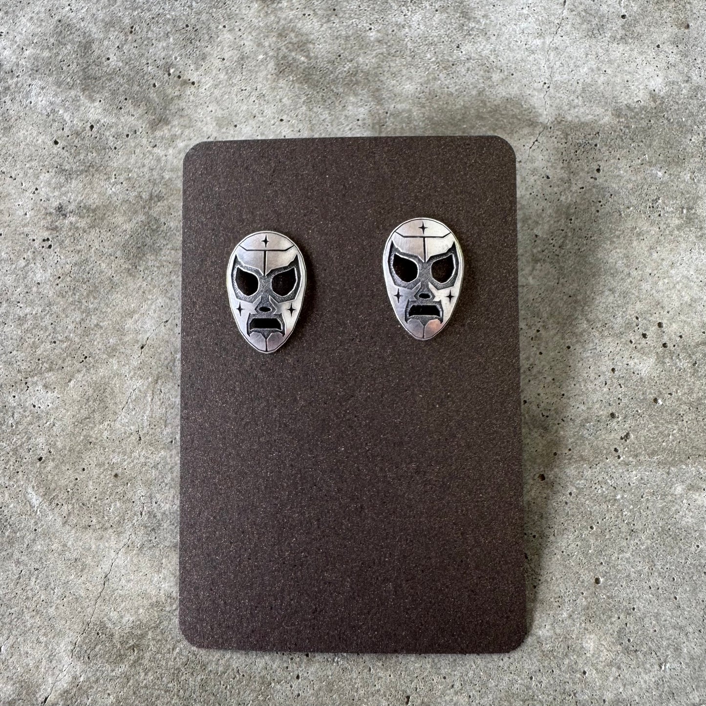 Large Luchador silver post earrings