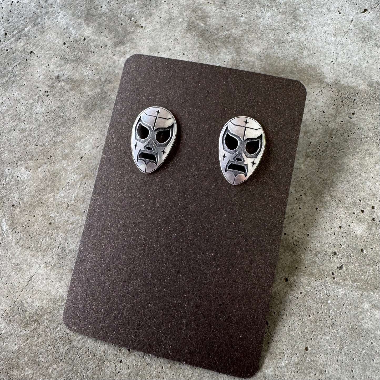 Large Luchador silver post earrings